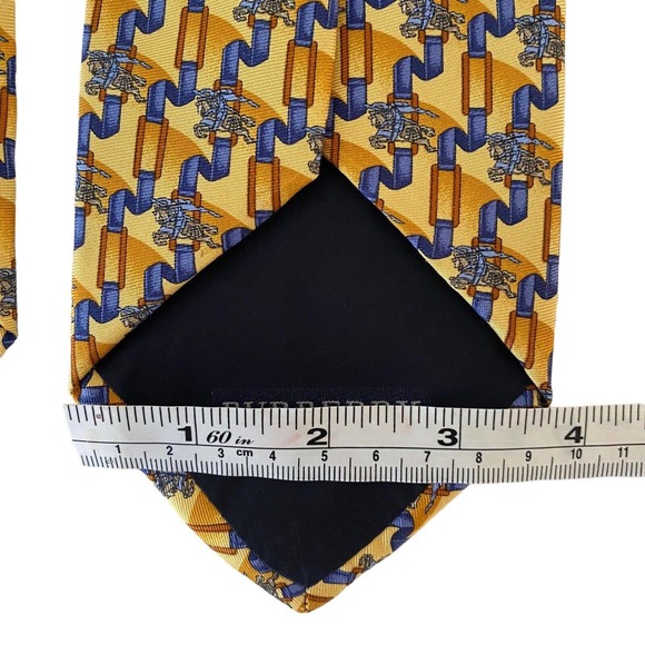 Burberry London Tie Silk Knight Logo Allover Yellow Gold Blue - Picture 8 of 8